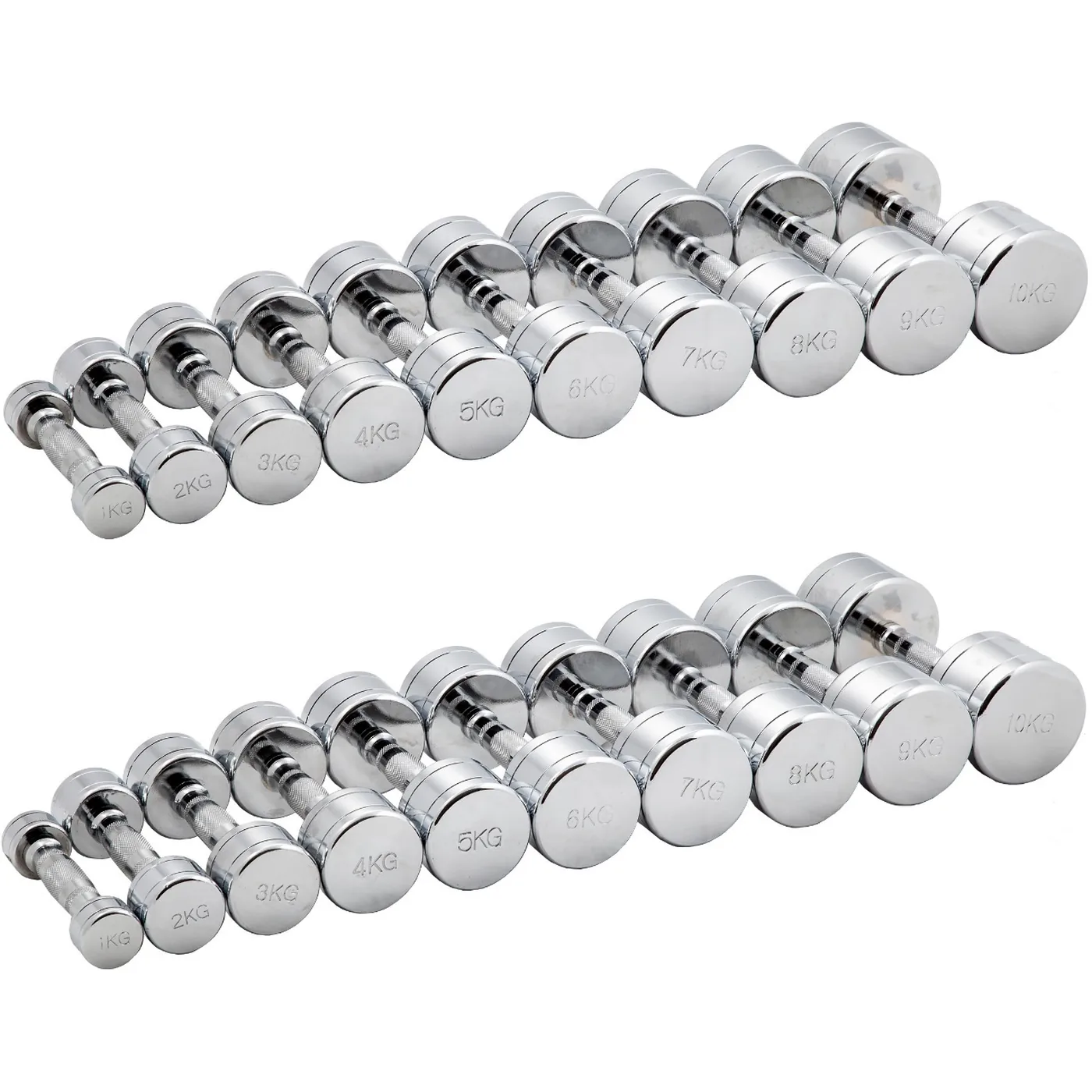 Гантельный ряд хромированный (шаг 1 кг, 10 пар) PROFI-FIT 1-10 кг