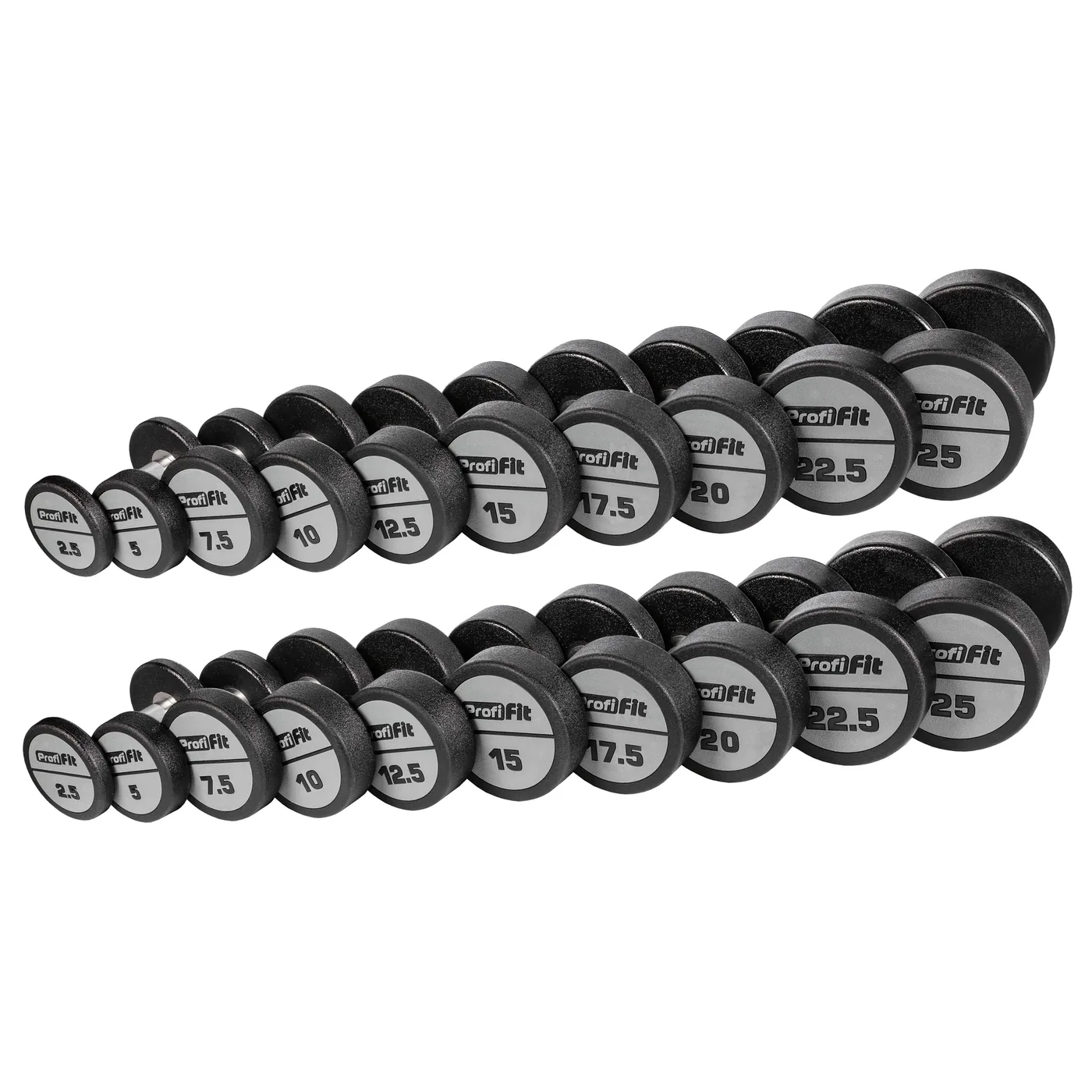 Гантельный ряд полиуретановый (шаг 2,5 кг, 10 пар) PROFI-FIT 2,5-25 кг
