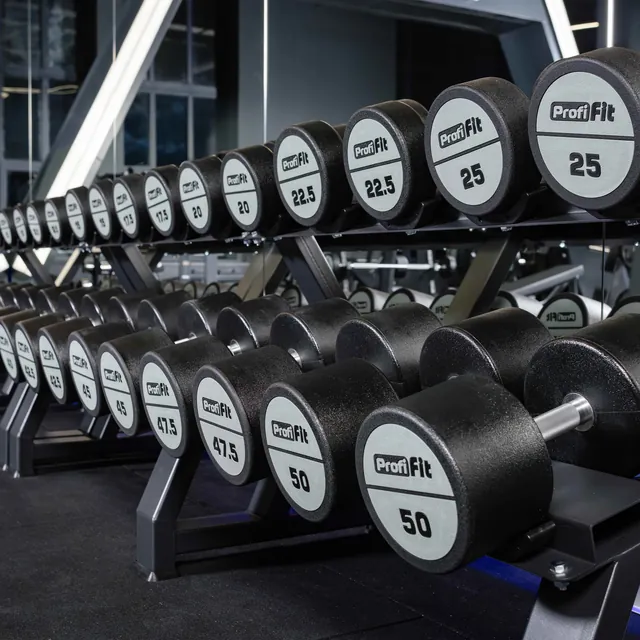 Гантельный ряд полиуретановый (шаг 2,5 кг, 10 пар) PROFI-FIT 2,5-25 кг, фото 2