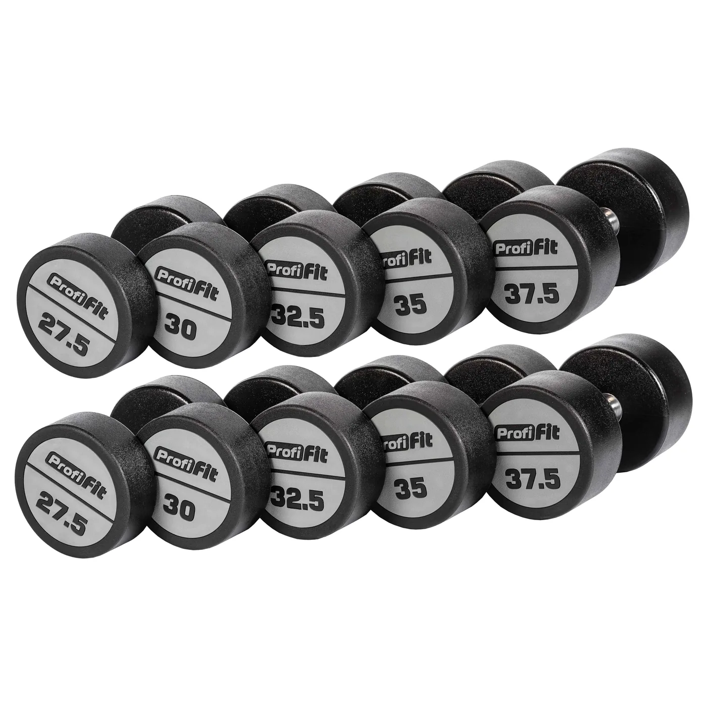 Гантельный ряд полиуретановый (шаг 2,5 кг, 5 пар) PROFI-FIT 27,5-37,5 кг