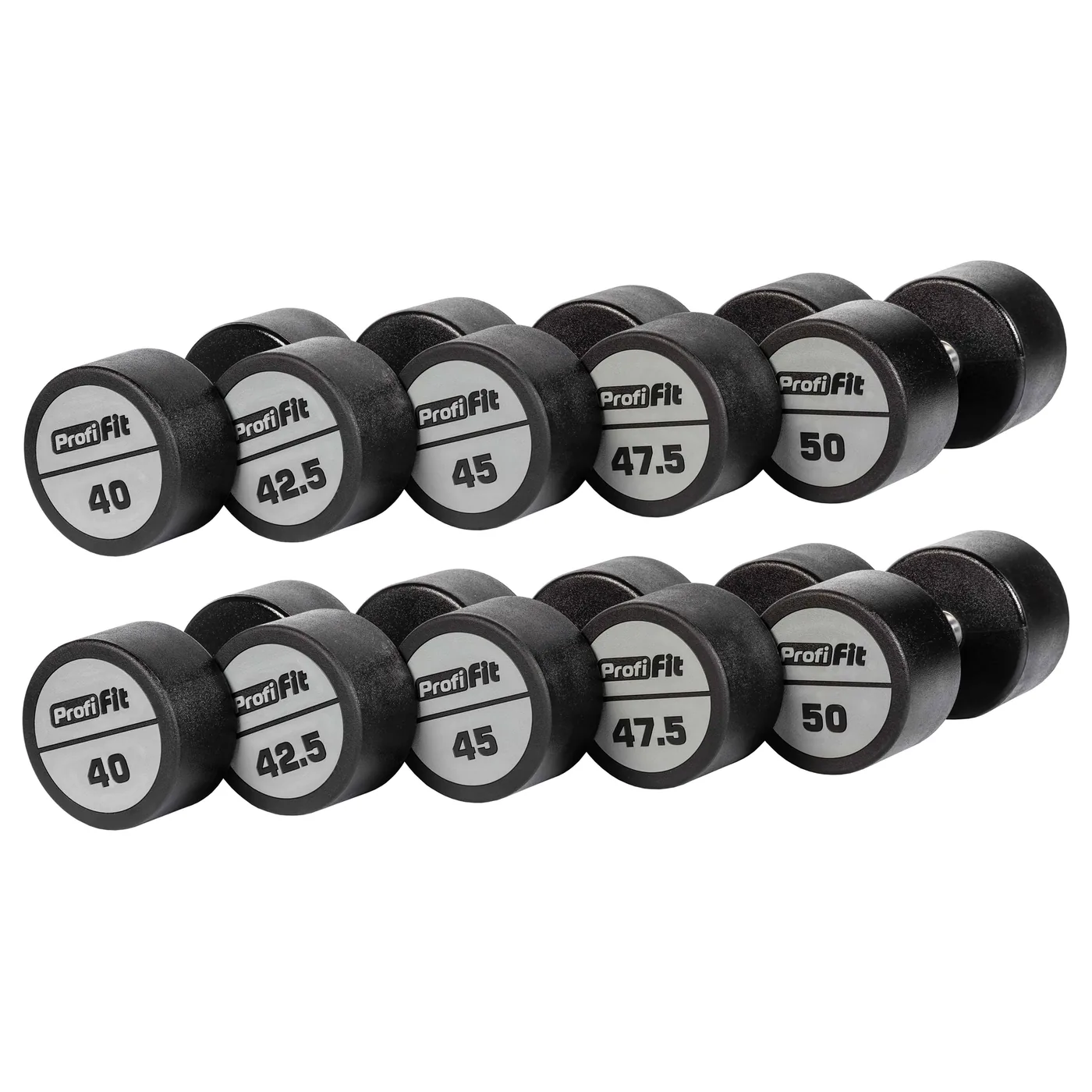 Гантельный ряд полиуретановый (шаг 2,5 кг, 5 пар) PROFI-FIT 40-50 кг