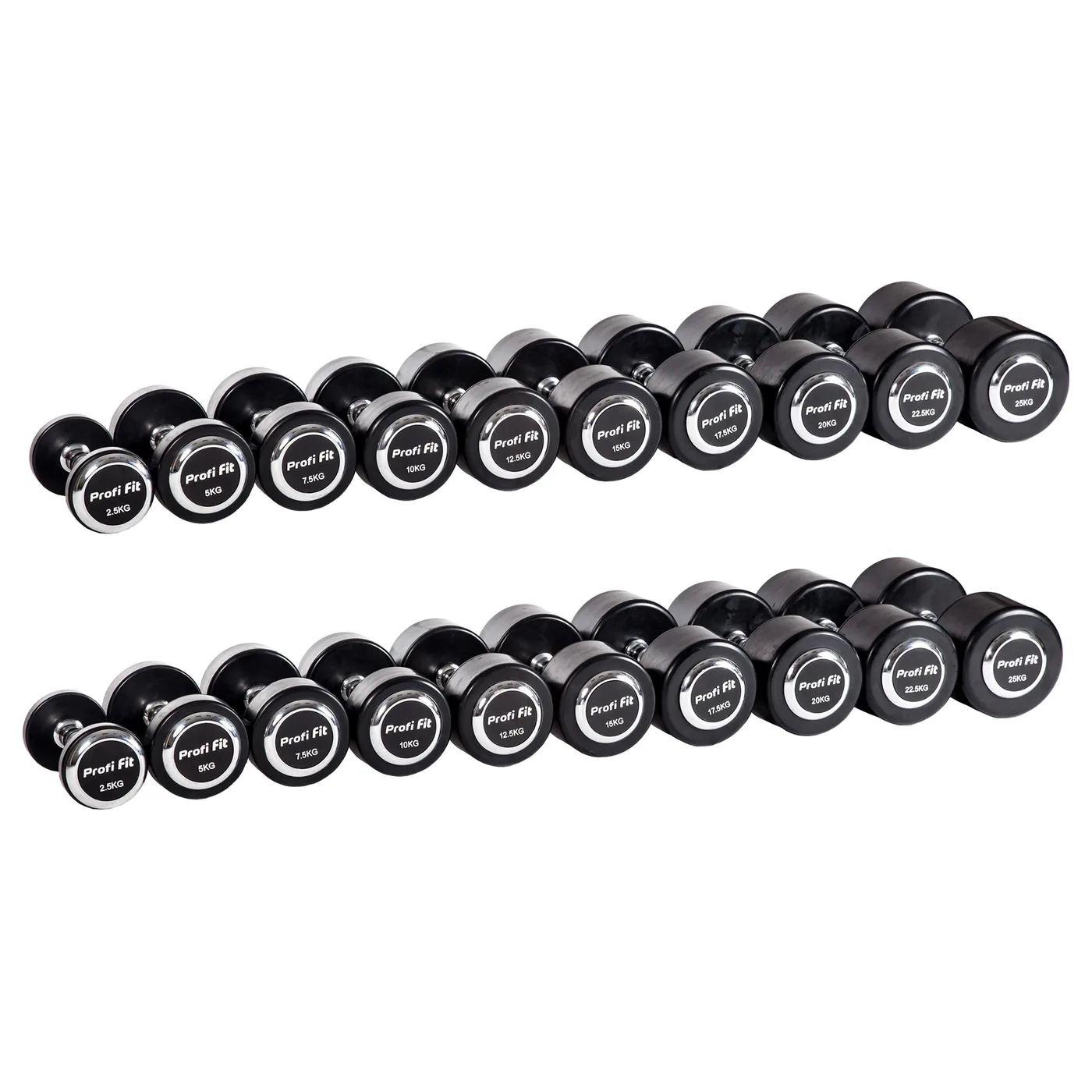 Гантельный ряд профессиональный (шаг 2,5 кг, 10 пар) PROFI-FIT 2,5-25 кг