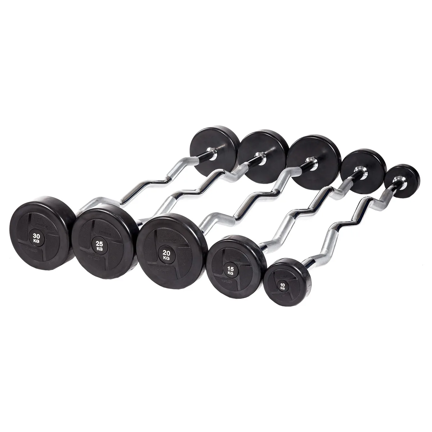 Набор изогнутых обрезиненных штанг (шаг 5 кг, 5 шт) PROFI-FIT 10-30 кг