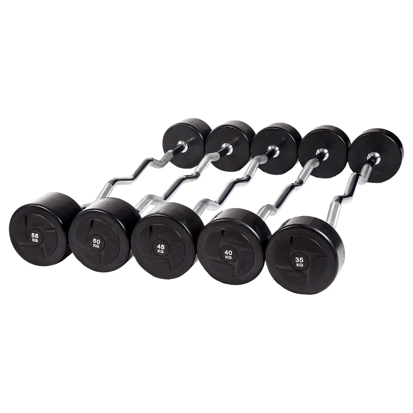 Набор изогнутых обрезиненных штанг (шаг 5 кг, 5 шт) PROFI-FIT 35-55 кг