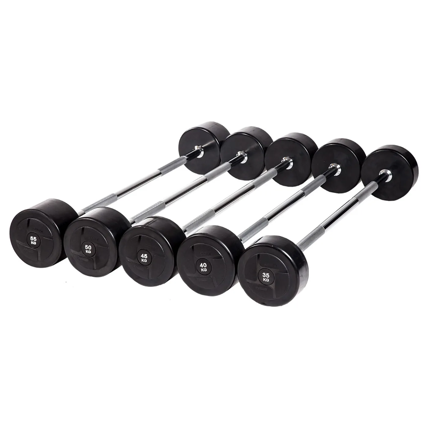 Набор прямых обрезиненных штанг (шаг 5 кг, 5 шт) PROFI-FIT 35-55 кг